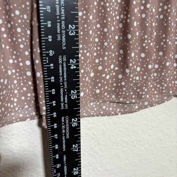 Adrianna Papell Blouse Women's Large Brown Polka Dot Pleated V-Neck Ruffle Top - Picture 5 of 8